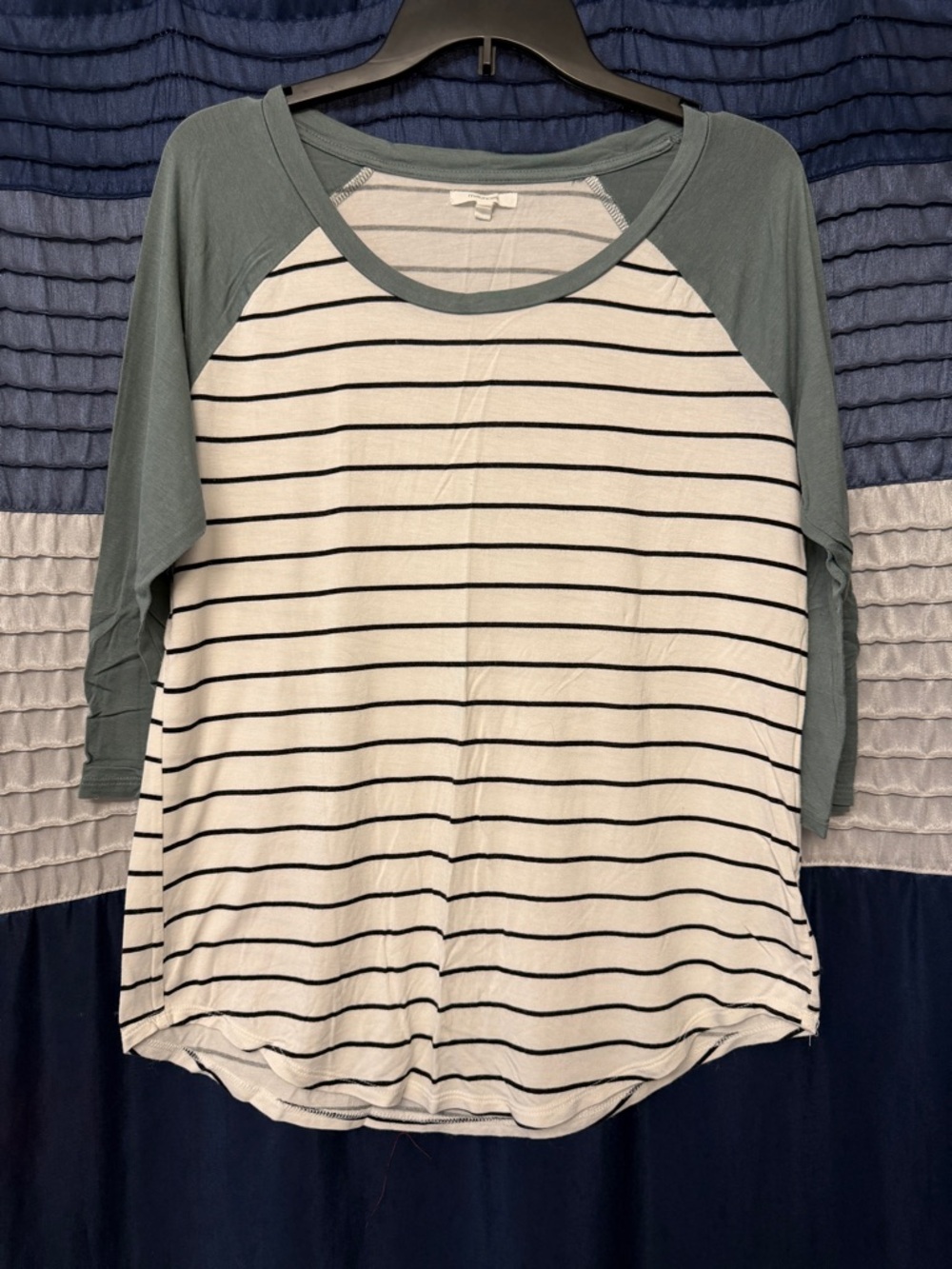 Maurices Women's Raglan Stripe Top in Sage and White